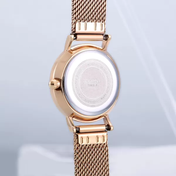 imageBERNY Watches for Women Two Hands Rose Gold Quartz Ladies Watch  Bracelet Minimalist Fashion Waterproof Wristwatch UltraThin Design and Mesh Strap2693LSRG28mm