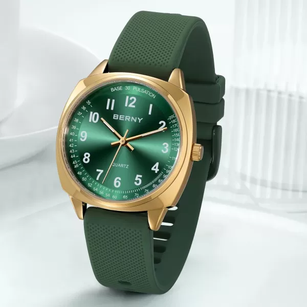 imageBERNY Nurse Watch with Second Hand Nursing Analog Wrist Watch for Nurse Medical Professionals Students Women Men Easy Read Dial with Pulse Meter Function 12 Hour Military Time 30M WaterproofGreen