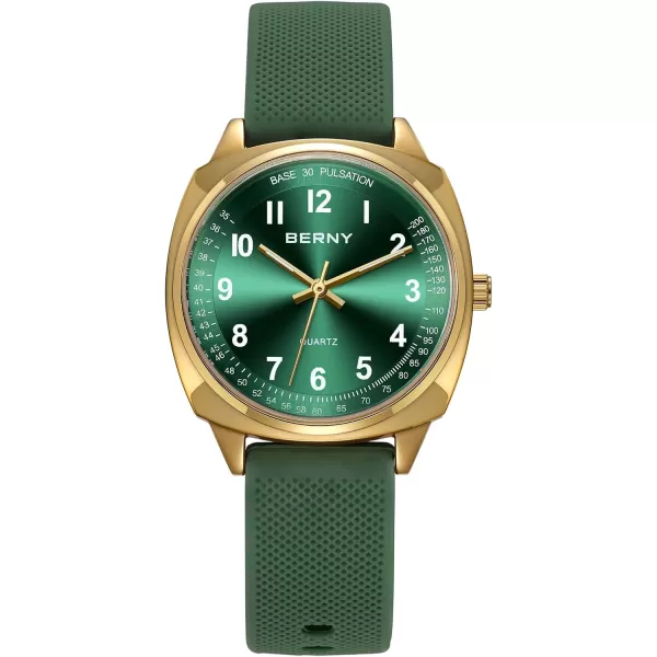 imageBERNY Nurse Watch with Second Hand Nursing Analog Wrist Watch for Nurse Medical Professionals Students Women Men Easy Read Dial with Pulse Meter Function 12 Hour Military Time 30M WaterproofGreen