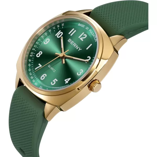 imageBERNY Nurse Watch with Second Hand Nursing Analog Wrist Watch for Nurse Medical Professionals Students Women Men Easy Read Dial with Pulse Meter Function 12 Hour Military Time 30M WaterproofGreen