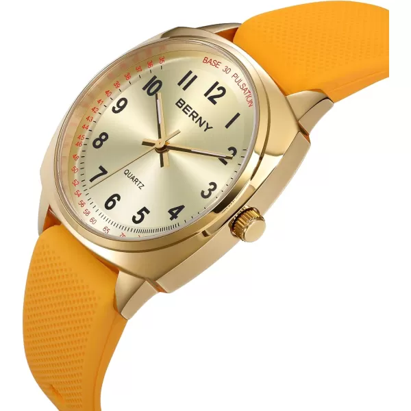 imageBERNY Nurse Watch with Second Hand Nursing Analog Wrist Watch for Nurse Medical Professionals Students Women Men Easy Read Dial with Pulse Meter Function 12 Hour Military Time 30M WaterproofGold