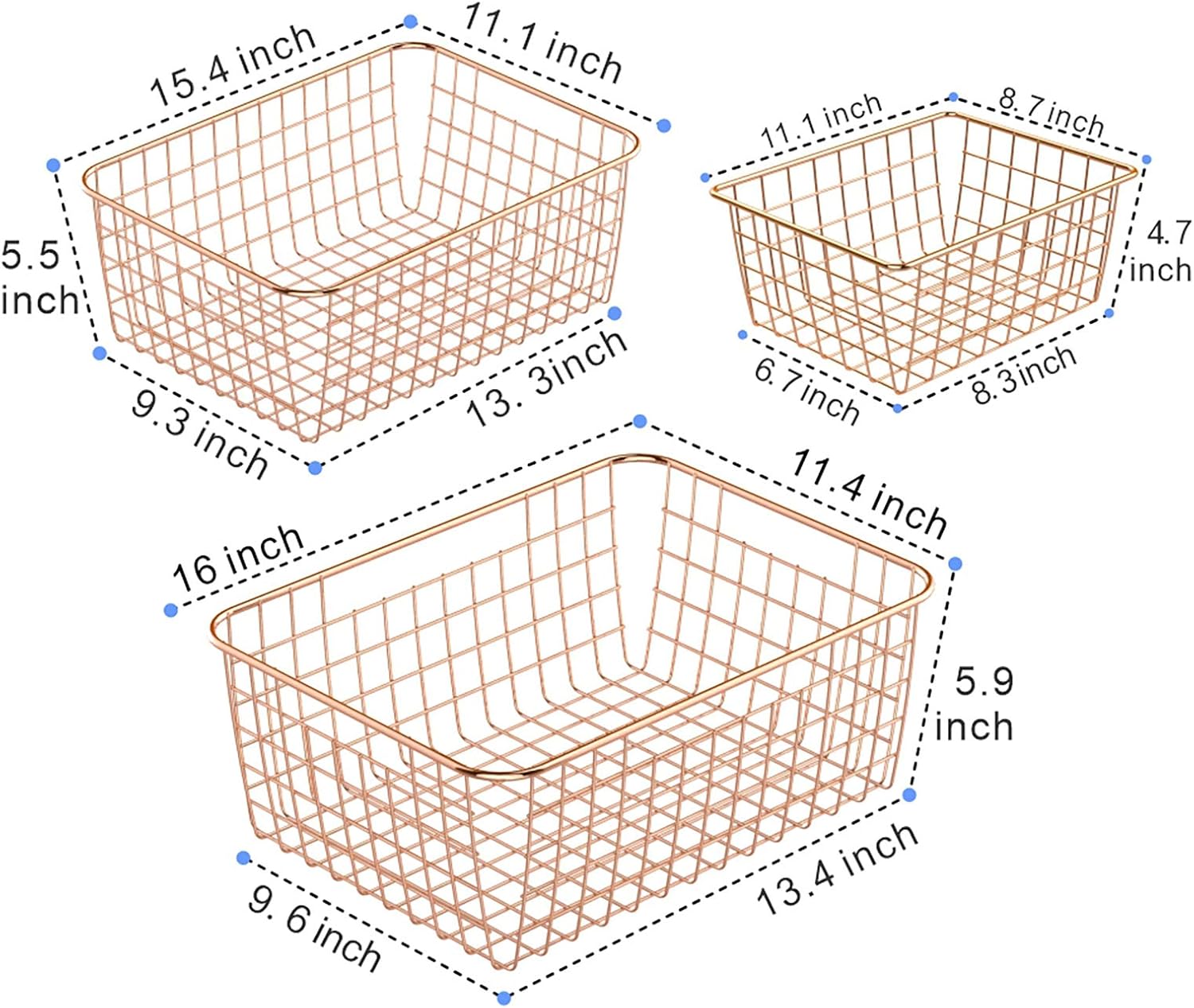 Wire Storage Basket Fcolor 6 Pack Multi Size Metal Baskets for Storage Organizer for Pantry Shelf Freezer Kitchen Cabinet Bathroom Rose GoldRose Gold