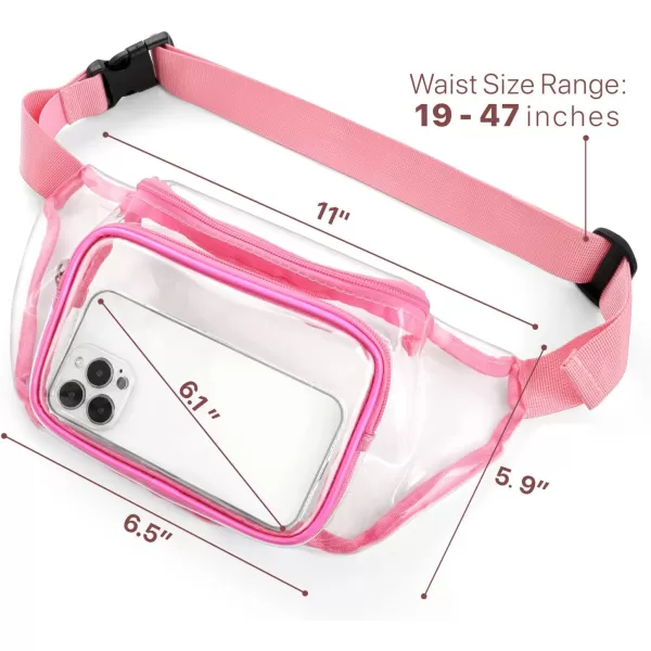 Clear Fanny Pack Stadium Approved  Fcolor See Through Fanny Pack for Women Men with Adjustable Belt Fashion Transparent Waist Bag for Concert Sports Events Airport PinkRose Pink