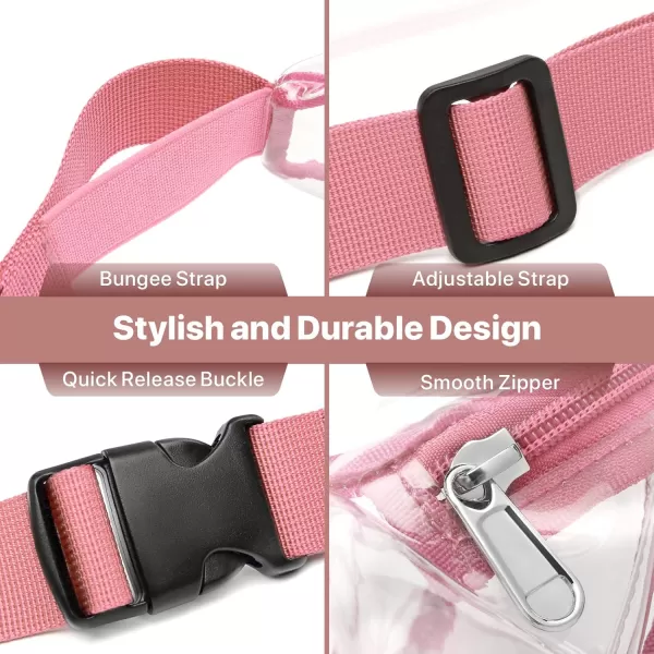 Clear Fanny Pack Stadium Approved  Fcolor See Through Fanny Pack for Women Men with Adjustable Belt Fashion Transparent Waist Bag for Concert Sports Events Airport PinkRose Pink