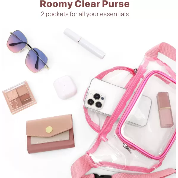 Clear Fanny Pack Stadium Approved  Fcolor See Through Fanny Pack for Women Men with Adjustable Belt Fashion Transparent Waist Bag for Concert Sports Events Airport PinkRose Pink