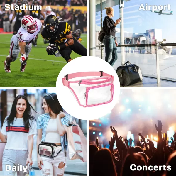 Clear Fanny Pack Stadium Approved  Fcolor See Through Fanny Pack for Women Men with Adjustable Belt Fashion Transparent Waist Bag for Concert Sports Events Airport PinkRose Pink