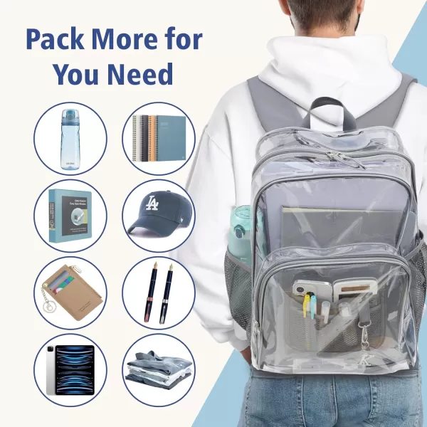 Fcolor Clear Backpack Heavy Duty  Large Clear Backpacks for School PVC Transparent Bookbag for Students Work TravelA1grey17