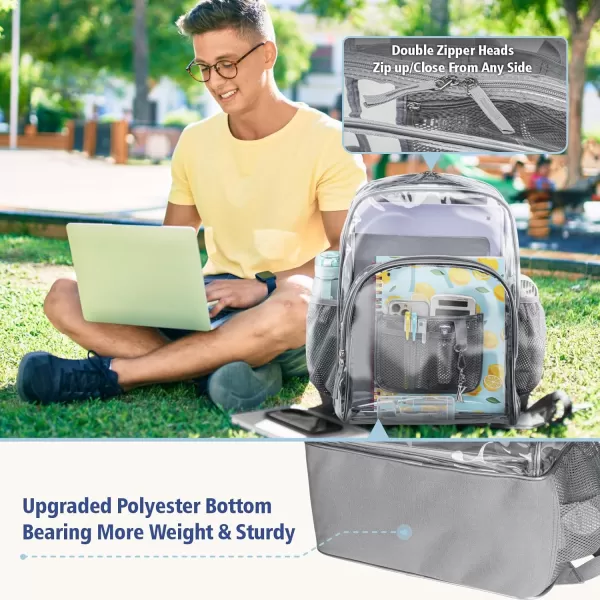 Fcolor Clear Backpack Heavy Duty  Large Clear Backpacks for School PVC Transparent Bookbag for Students Work TravelA1grey17