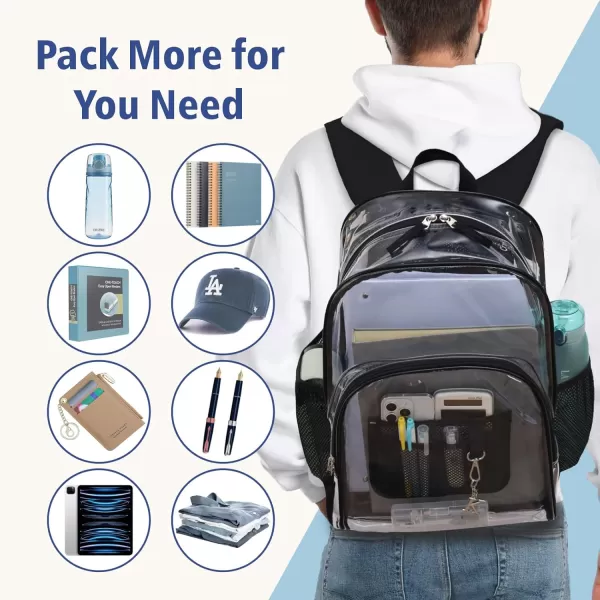 Fcolor Clear Backpack Heavy Duty  Large Clear Backpacks for School PVC Transparent Bookbag for Students Work TravelA2black17