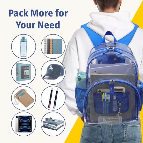 Fcolor Clear Backpack Heavy Duty  Large Clear Backpacks for School PVC Transparent Bookbag for Students Work TravelA3bright Blue17