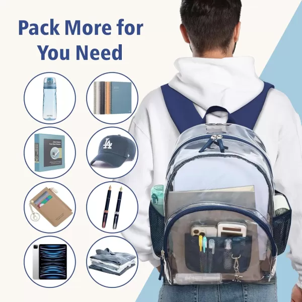 Fcolor Clear Backpack Heavy Duty  Large Clear Backpacks for School PVC Transparent Bookbag for Students Work TravelA4navy Blue17