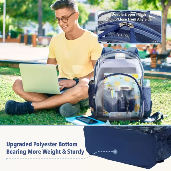 Fcolor Clear Backpack Heavy Duty  Large Clear Backpacks for School PVC Transparent Bookbag for Students Work TravelA4navy Blue17