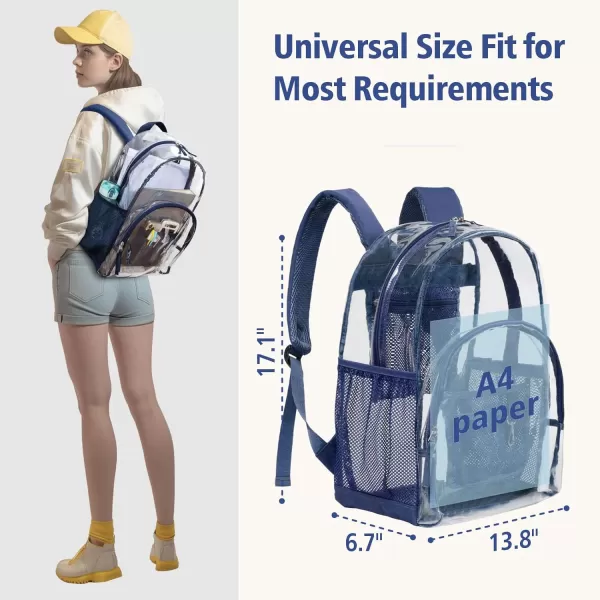 Fcolor Clear Backpack Heavy Duty  Large Clear Backpacks for School PVC Transparent Bookbag for Students Work TravelA4navy Blue17