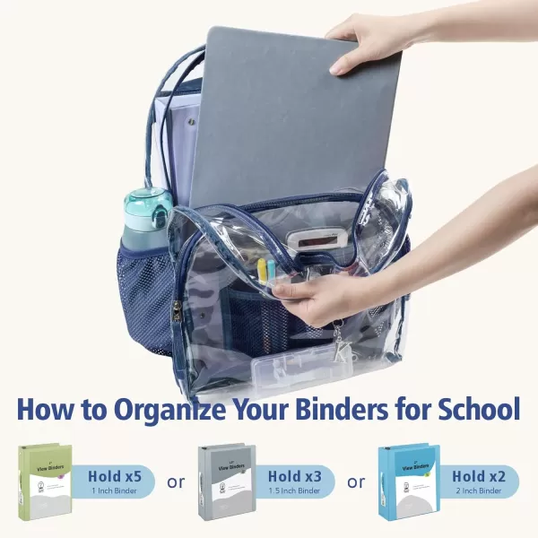 Fcolor Clear Backpack Heavy Duty  Large Clear Backpacks for School PVC Transparent Bookbag for Students Work TravelA4navy Blue17