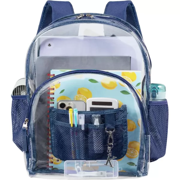 Fcolor Clear Backpack Heavy Duty  Large Clear Backpacks for School PVC Transparent Bookbag for Students Work TravelA4navy Blue17