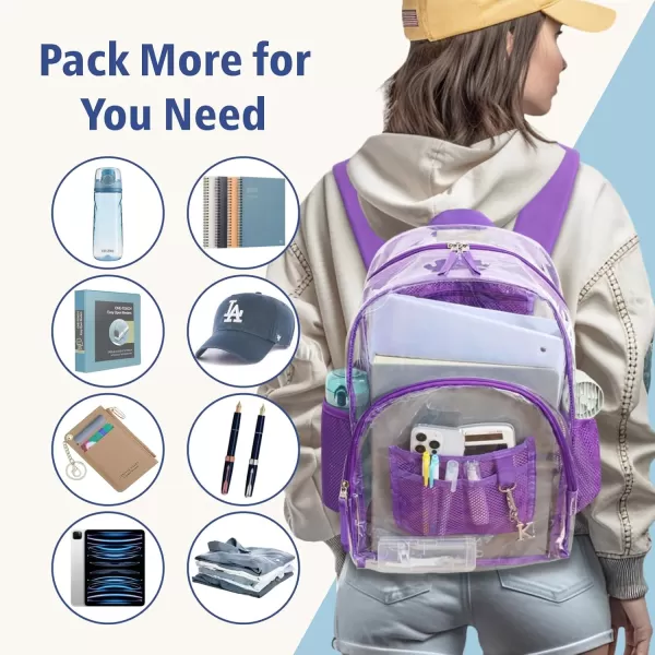 Fcolor Clear Backpack Heavy Duty  Large Clear Backpacks for School PVC Transparent Bookbag for Students Work TravelA5purple17