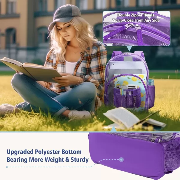 Fcolor Clear Backpack Heavy Duty  Large Clear Backpacks for School PVC Transparent Bookbag for Students Work TravelA5purple17