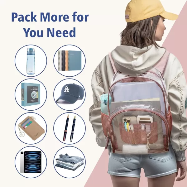 Fcolor Clear Backpack Heavy Duty  Large Clear Backpacks for School PVC Transparent Bookbag for Students Work TravelA6pink17