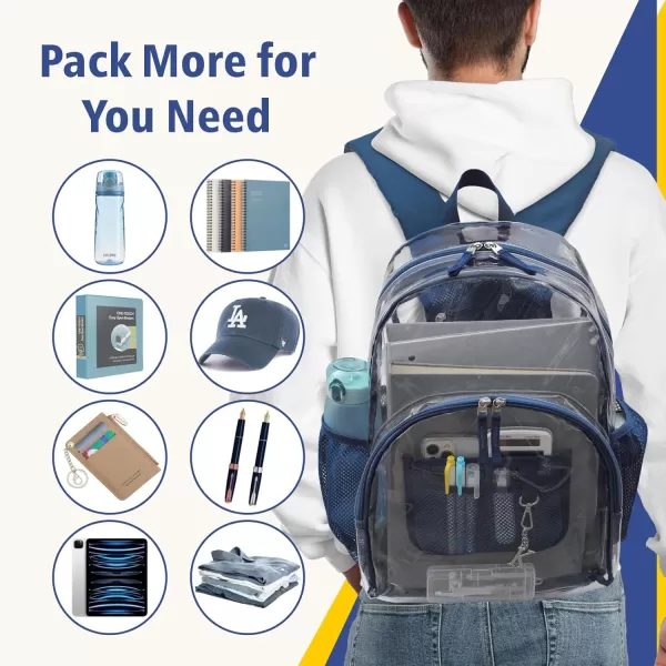 Fcolor Clear Backpack Heavy Duty  Large Clear Backpacks for School PVC Transparent Bookbag for Students Work TravelC2set of 2blue