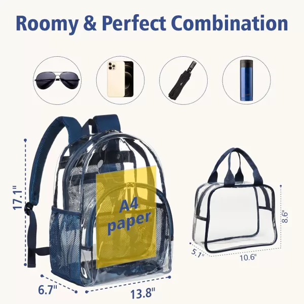 Fcolor Clear Backpack Heavy Duty  Large Clear Backpacks for School PVC Transparent Bookbag for Students Work TravelC2set of 2blue