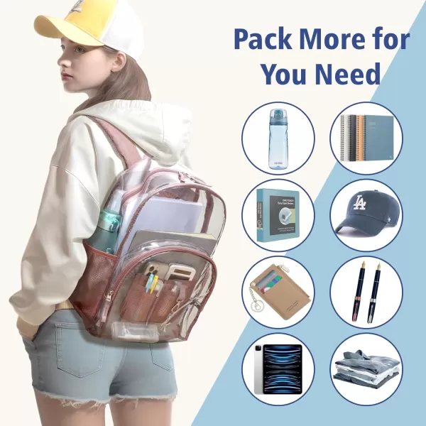 Fcolor Clear Backpack Heavy Duty  Large Clear Backpacks for School PVC Transparent Bookbag for Students Work TravelC4set of 3nude Pink