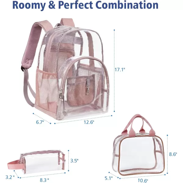 Fcolor Clear Backpack Heavy Duty  Large Clear Backpacks for School PVC Transparent Bookbag for Students Work TravelC4set of 3nude Pink