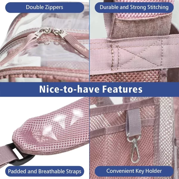 Fcolor Clear Backpack Heavy Duty  Large Clear Backpacks for School PVC Transparent Bookbag for Students Work TravelC4set of 3nude Pink