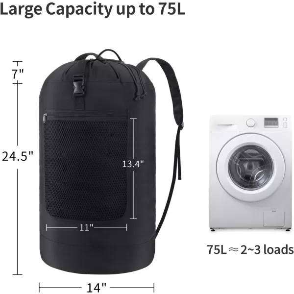 Fcolor Laundry Bag Backpack 115L  Large Capacity Laundry Backpack with Comfort Straps Mesh and Zip Pocket Sturdy Laundry Backpack for Dorm Travel Laundromat Apartment BlackBlack 75L
