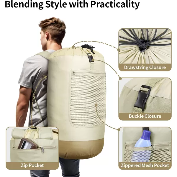 Fcolor Laundry Bag Backpack 115L  Large Capacity Laundry Backpack with Comfort Straps Mesh and Zip Pocket Sturdy Laundry Backpack for Dorm Travel Laundromat Apartment BlackKhaki 75L