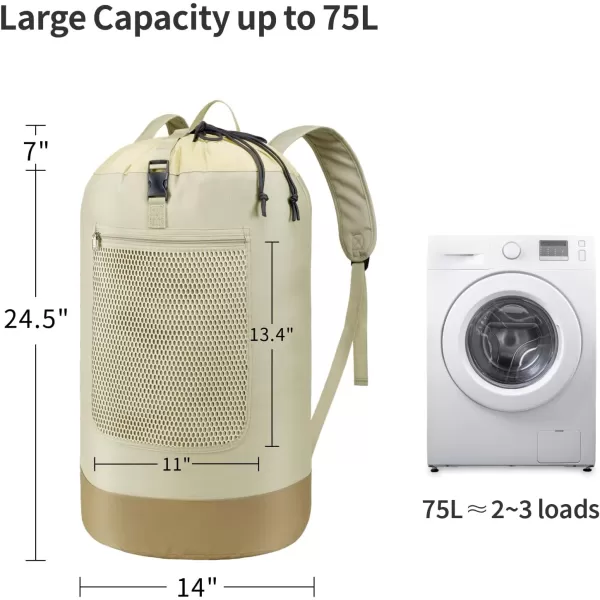 Fcolor Laundry Bag Backpack 115L  Large Capacity Laundry Backpack with Comfort Straps Mesh and Zip Pocket Sturdy Laundry Backpack for Dorm Travel Laundromat Apartment BlackKhaki 75L