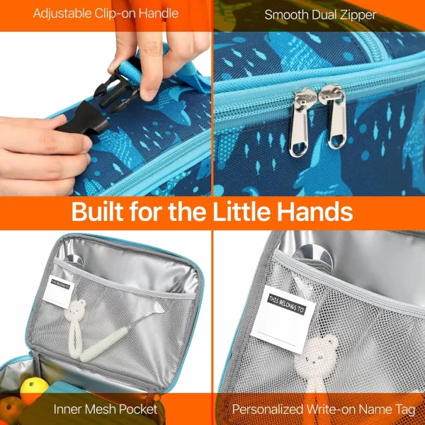 Fcolor Lunch Bags Kids Insulated Lunch Boxes Bag Girls Boys Stylish Food Grade Kids lunch boxes for Toddler Girls Boys School Shark