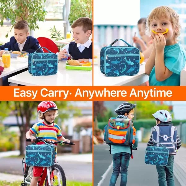Fcolor Lunch Bags Kids Insulated Lunch Boxes Bag Girls Boys Stylish Food Grade Kids lunch boxes for Toddler Girls Boys School Shark