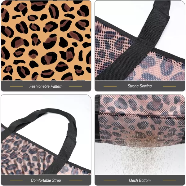 Fcolor Mesh Beach Bag Family  Beach Tote 9 Pockets Beach Towel BagBrown Leopard