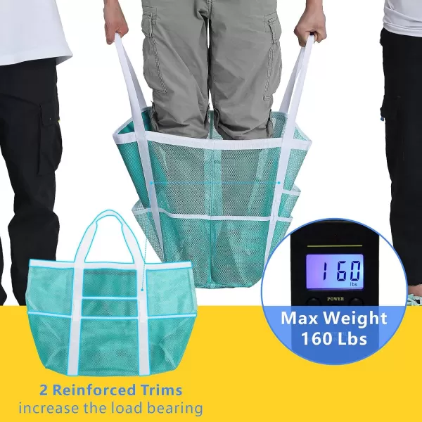 Fcolor Mesh Beach Bag Family  Beach Tote 9 Pockets Beach Towel BagMint Green