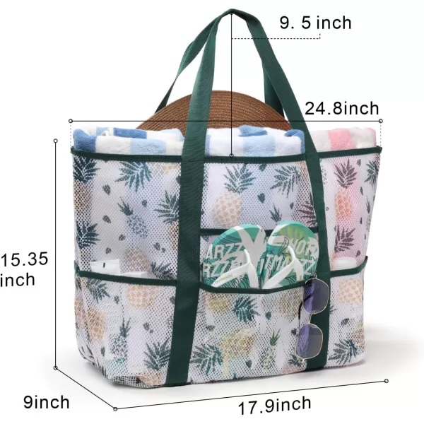 Fcolor Mesh Beach Bag Family  Beach Tote 9 Pockets Beach Towel BagPineapple