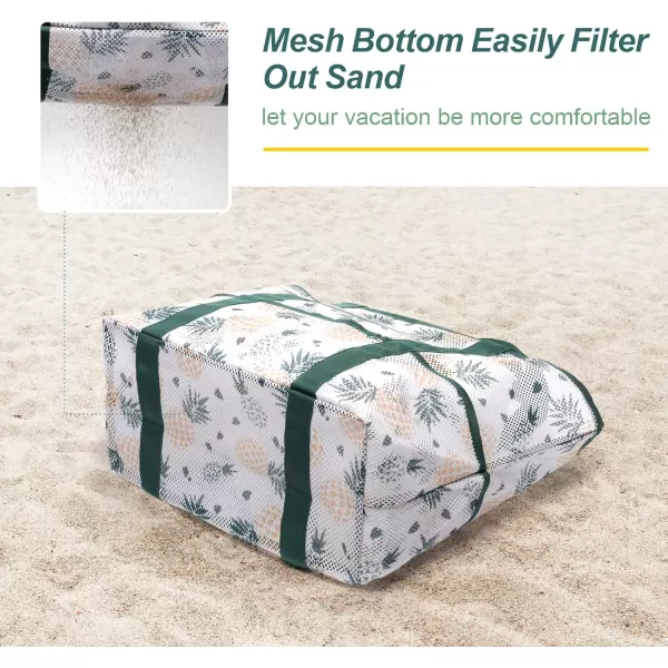 Fcolor Mesh Beach Bag Family  Beach Tote 9 Pockets Beach Towel BagPineapple