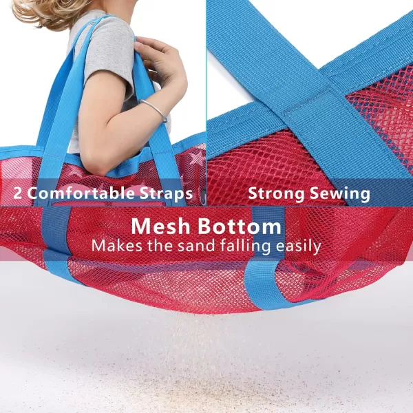 Fcolor Mesh Beach Bag Family  Beach Tote 9 Pockets Beach Towel BagPink