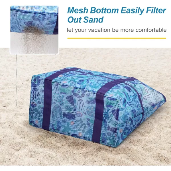 Fcolor Mesh Beach Bag Family  Beach Tote 9 Pockets Beach Towel BagSeashell