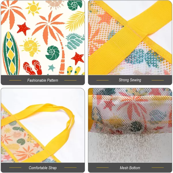 Fcolor Mesh Beach Bag Family  Beach Tote 9 Pockets Beach Towel BagYellow Beach