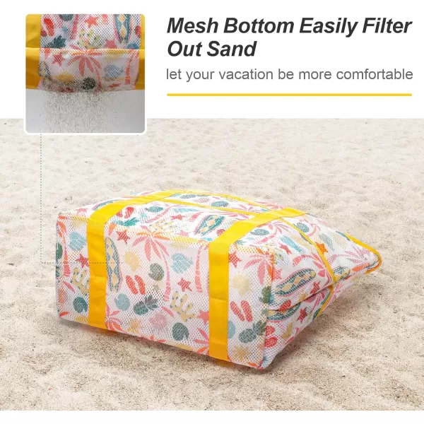 Fcolor Mesh Beach Bag Family  Beach Tote 9 Pockets Beach Towel BagYellow Beach