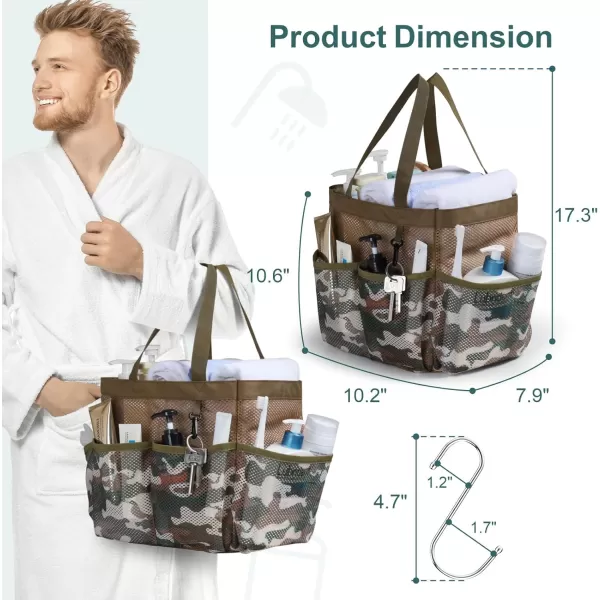 Fcolor Mesh Shower Caddy Portable Upgrade Deeper 7 Pockets Basket Bag Tote for College Dorm Room Toiletry Bathroom Essentials Gym Camp Quick Dry 2 handles with S Hook BlackL  Brown Camouflage