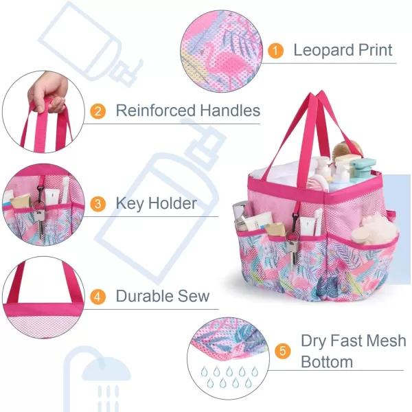 Fcolor Mesh Shower Caddy Portable Upgrade Deeper 7 Pockets Basket Bag Tote for College Dorm Room Toiletry Bathroom Essentials Gym Camp Quick Dry 2 handles with S Hook BlackL  Pink Flamingo