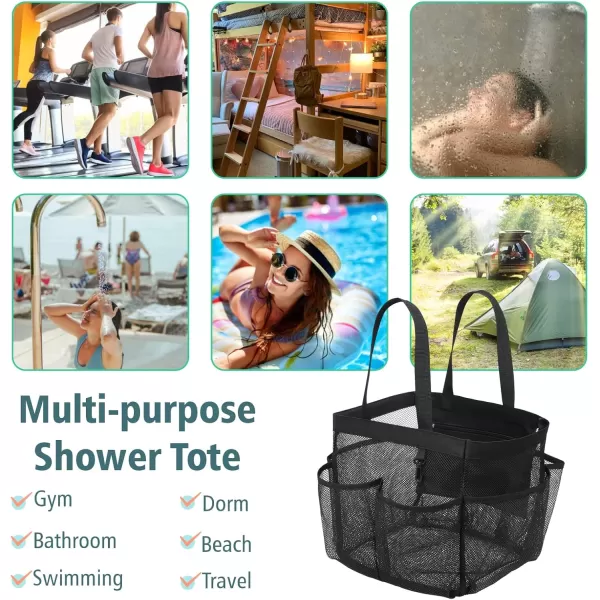 Fcolor Mesh Shower Caddy Portable Upgrade Deeper 7 Pockets Basket Bag Tote for College Dorm Room Toiletry Bathroom Essentials Gym Camp Quick Dry 2 handles with S Hook Black2 Packs XLarge Black