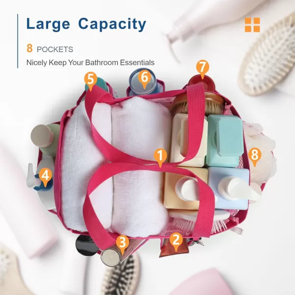 Fcolor Mesh Shower Caddy Portable Upgrade Deeper 7 Pockets Basket Bag Tote for College Dorm Room Toiletry Bathroom Essentials Gym Camp Quick Dry 2 handles with S Hook BlackL  Pink Flamingo
