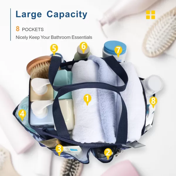 Fcolor Mesh Shower Caddy Portable Upgrade Deeper 7 Pockets Basket Bag Tote for College Dorm Room Toiletry Bathroom Essentials Gym Camp Quick Dry 2 handles with S Hook BlackL  Dark Blue Camouflage