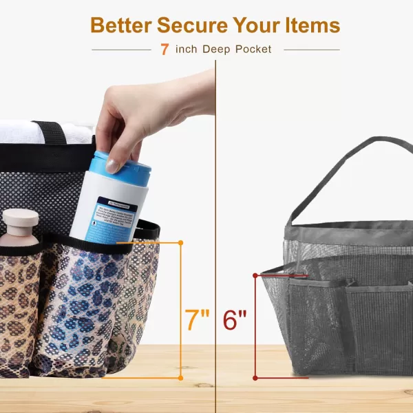 Fcolor Mesh Shower Caddy Portable Upgrade Deeper 7 Pockets Basket Bag Tote for College Dorm Room Toiletry Bathroom Essentials Gym Camp Quick Dry 2 handles with S Hook BlackL  Leopard