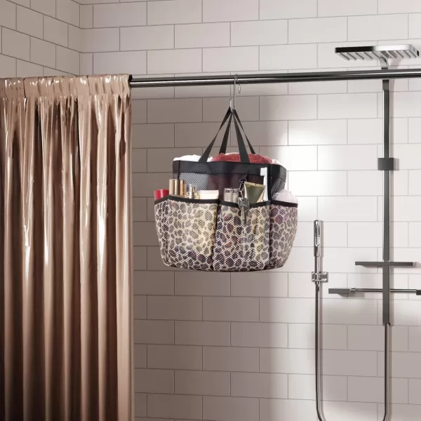 Fcolor Mesh Shower Caddy Portable Upgrade Deeper 7 Pockets Basket Bag Tote for College Dorm Room Toiletry Bathroom Essentials Gym Camp Quick Dry 2 handles with S Hook BlackL  Leopard