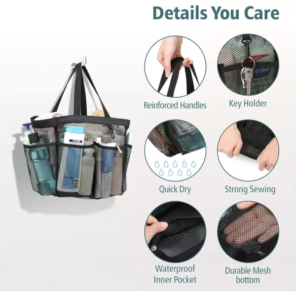 Fcolor Mesh Shower Caddy Portable Upgrade Deeper 7 Pockets Basket Bag Tote for College Dorm Room Toiletry Bathroom Essentials Gym Camp Quick Dry 2 handles with S Hook Black2 Packs XLarge Black