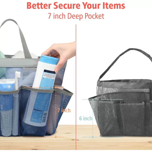 Fcolor Mesh Shower Caddy Portable Upgrade Deeper 7 Pockets Basket Bag Tote for College Dorm Room Toiletry Bathroom Essentials Gym Camp Quick Dry 2 handles with S Hook Black1 Pack Blue