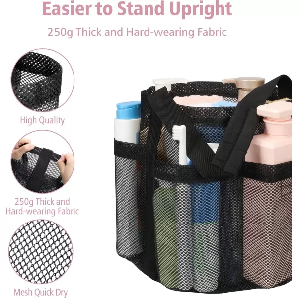 Fcolor Mesh Shower Caddy Portable Upgrade Deeper 7 Pockets Basket Bag Tote for College Dorm Room Toiletry Bathroom Essentials Gym Camp Quick Dry 2 handles with S Hook Black1 Pack L Black